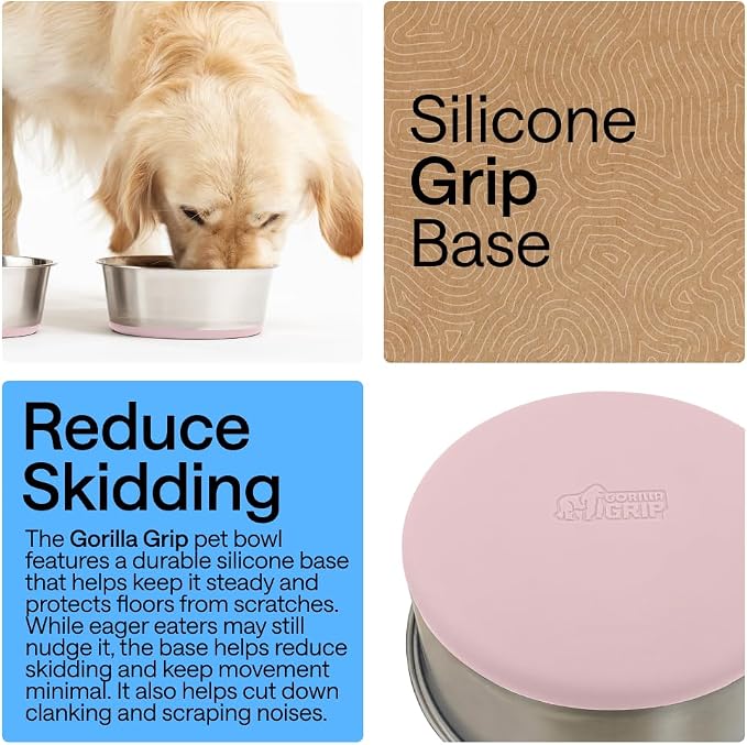 GORILLA GRIP Dog Bowls, Food Grade 304 Stainless Steel, Holds 4 Cups Each Food - Image 3