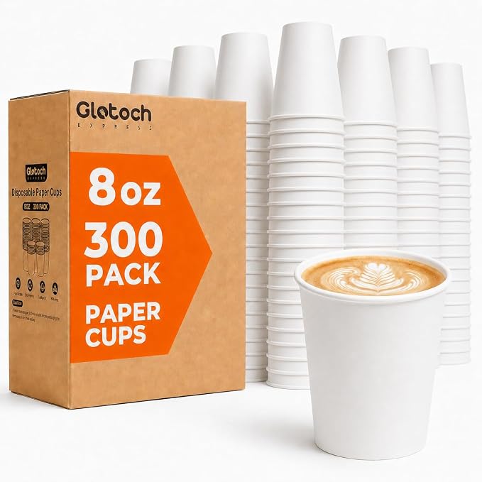 Glotoch Express Paper Cups 8 oz 300 Pack Leak-Proof Disposable Coffee Cups | by GlotochExpress