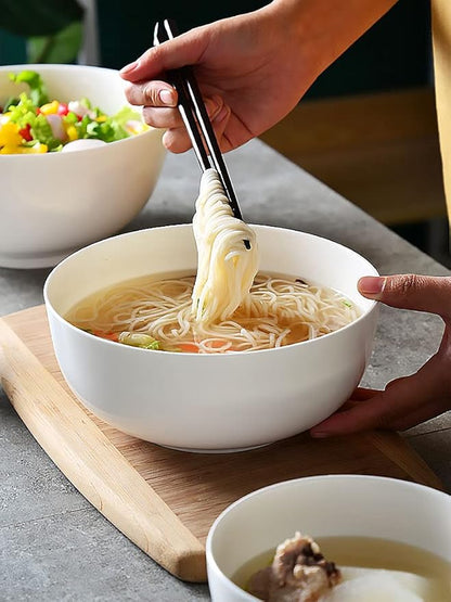Houlu 55 oz Large Soup Bowl, 8 inch Ramen Bowl Set, Pho Bowls and Spoons Set of 3, Off White Porcelain Serving Bowls
