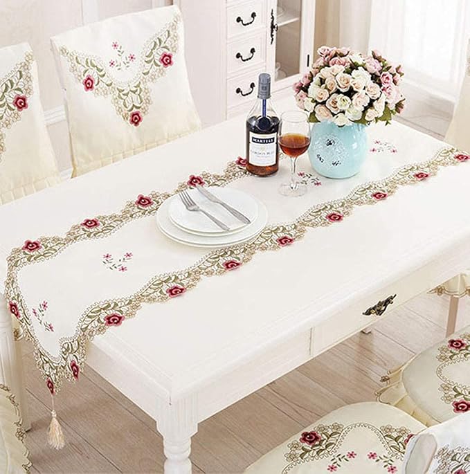 LeLehome 15 Inch X 77 Inch Table Runner, Classic Flowers Embroidery Vintage - Image 5