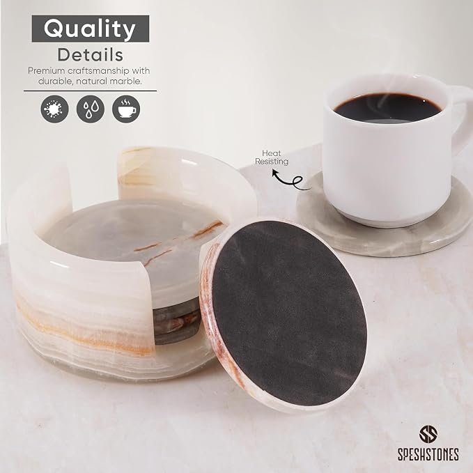 Marble Coasters Set of 6 Cream Onyx 3.5 Inch Round Stone Coaster - Image 5