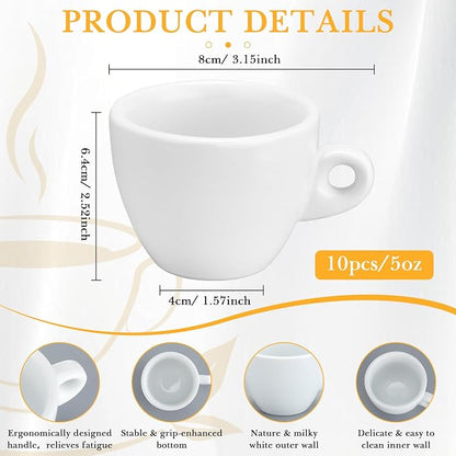 Reallnaive 10 Pcs 5 oz Porcelain Espresso Cup Set White Tiny Ceramic Coffee & - Image 4