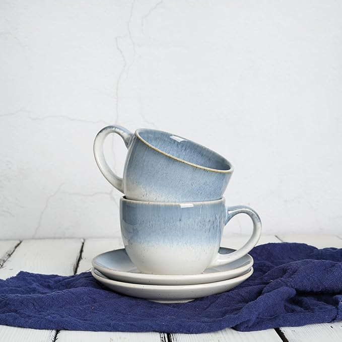 Bosmarlin Ceramic Cappuccino Cup and Saucer Set of 2, 10 Oz, Dishwasher and - Image 6