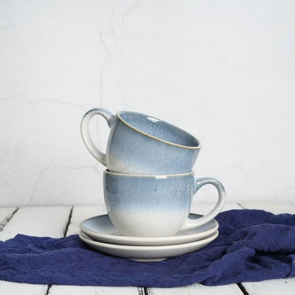 Bosmarlin Ceramic Cappuccino Cup and Saucer Set of 2, 10 Oz, Dishwasher and - Image 6