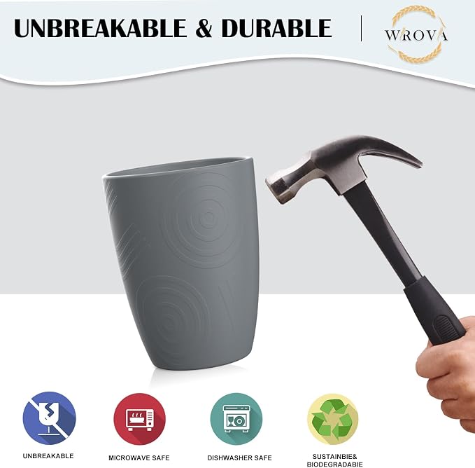 Wrova Wheat Straw Cups 8 PCS Good Alternative to Plastic Reusable Cups 12 oz - Image 5