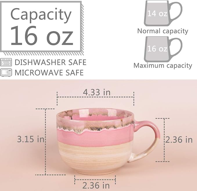 Bosmarlin Large Ceramic Coffee Mug Set of 2, Stoneware Jumbo Latte Mugs Tea - Image 2