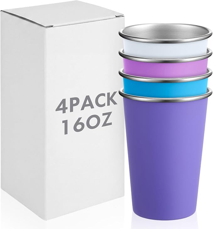 Mimorou 4 Pack 16 oz Stainless Steel Pint Cups Metal Cups Unbreakable Drinking by Mimorou