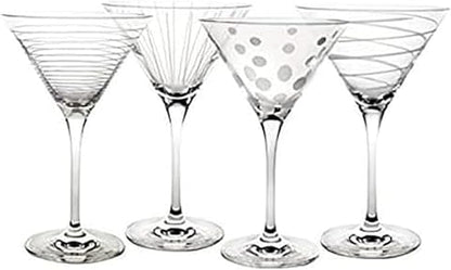 Mikasa Cheers 10-Ounce Martini Glasses, Fun Etched Designs, Durable Clear Glass by Mikasa