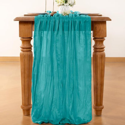 Teal Cheesecloth Table Runner 120 Inches 10 Ft Gauze Table Runner | Summer Boho - Image 2