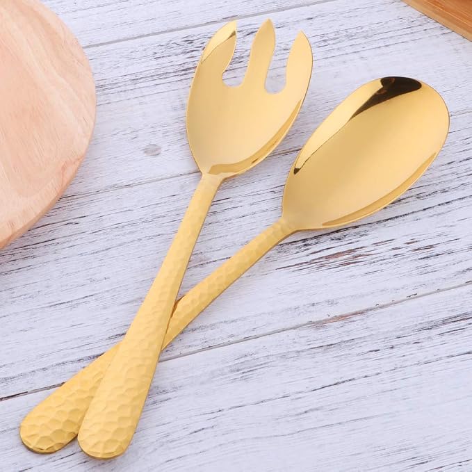 Gold-Plated Stainless Steel Salad Serving Set, 2-Piece Spoon Fork Flatware Set - Image 2