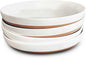 MORA Ceramic Flat Pasta Bowl Set of 4-35oz, Microwave Safe Plate with High Edge - Modern Porcelain Dinnerware for Kitchen and Eating, Large Wide Bowls/Plates for Serving Dinner, Salad, etc- Vanilla