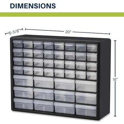 Akro-Mils 44-Drawer Plastic Drawer Storage Cabinet for Garage Organization, Bead Organizer, Building Bricks Storage, Teacher Toolbox, Makeup Organizer, 20-Inch W x 6-Inch D x 16-Inch H, 10144 White