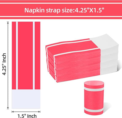 Germiwipe Red White Striped Paper Napkin Bands Self Adhesive - 500 Pcs 1.5x4.25 Inches Silverware Wraps Band Disposable Paper Napkin Rings for Restaurant Wedding Party Home Outdoor Holidays