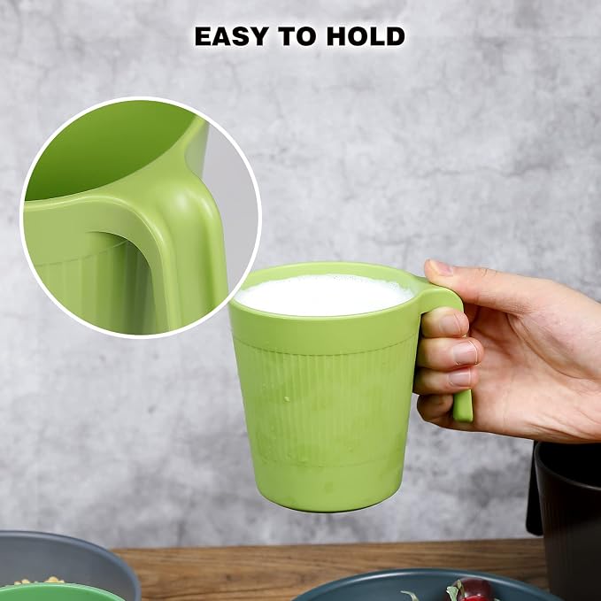 Greentainer Ribbed Drinking Glasses Coffee Mugs Set of 8, Plastic Coffee Cups - Image 6