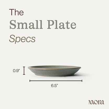 MORA Small Plates Set of 4, 6.5 inch Ceramic Pottery Dessert Plates - Microwave, Oven and Dishwasher Safe - Peppercorn