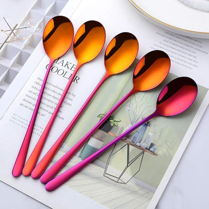 Buyer Star 5-pieces Rainbow Red Dinner Table Spoons 8-Inch Stainless Steel Metal Korean Soup Spoons