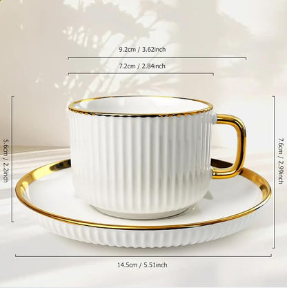 ALIMOTA 7oz White Gold Ceramic Coffee Mug Set of 4, Latte Mugs - Image 4