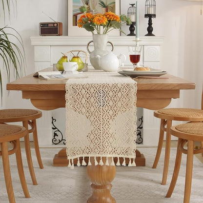 meioro Crochet Lace Table Runner, 12x64 Inch Boho Cotton Table Runners - Image 3