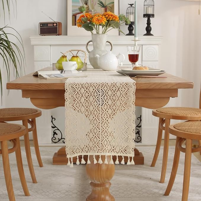meioro Crochet Lace Table Runner, 12x72 Inch Boho Cotton Table Runners - Image 3
