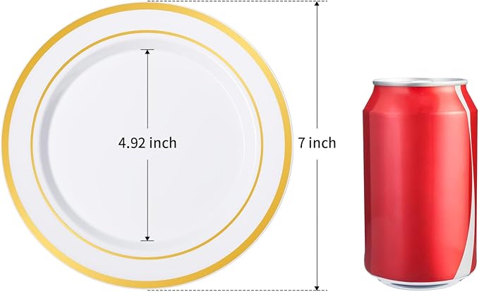 BESTSTAR 7 Inch White with Gold Rim Plastic Plates | 100PCS Disposable - Image 2