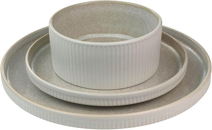 Sango 12 Pieces Stoneware Fluted Dinnerware Set, Modern Cream Dishes for 4, Premium Serving Plates and Bowls Sets, Chip & Scratch Resistant, Ceramic Kitchen Dish, Microwave & Dishwasher Safe, Anderson
