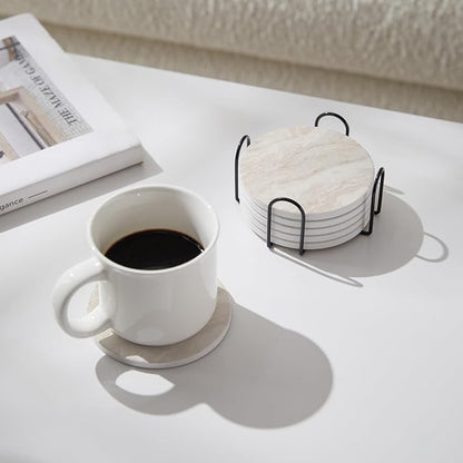 Set of 6 Light Beige Abstract Onyx Marble Coasters - Image 5