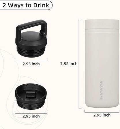 BJPKPK Insulated Water Bottle with 2 Lids,20 oz Double Wall Stainless Steel Vacuum Tumbler Travel Coffee Mug,Wide Mouth Thermal Cup,Milky