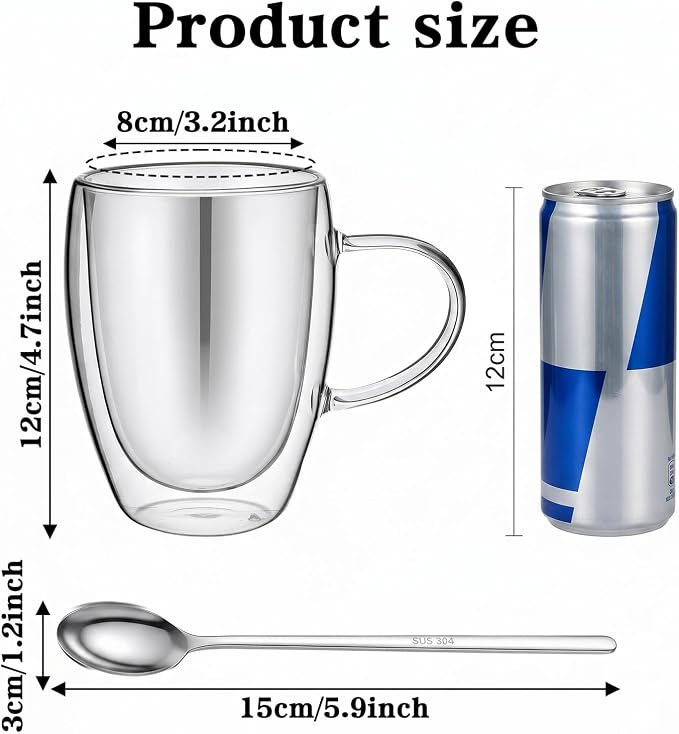 6 Pack Double Walled Glass Coffee Mugs - Image 2