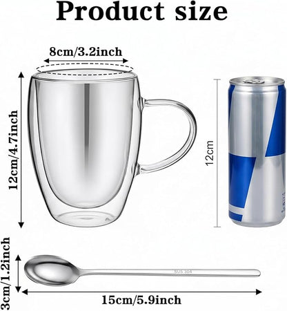 6 Pack Double Walled Glass Coffee Mugs - Image 2