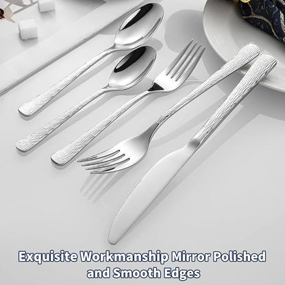Black Hammered Silverware Set, Heavy Duty Flatware Set, 18/10 Stainless Steel - Image 7