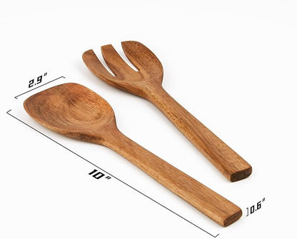 Acacia Wood Salad Servers, 10-inch Wooden Utensils - Image 2