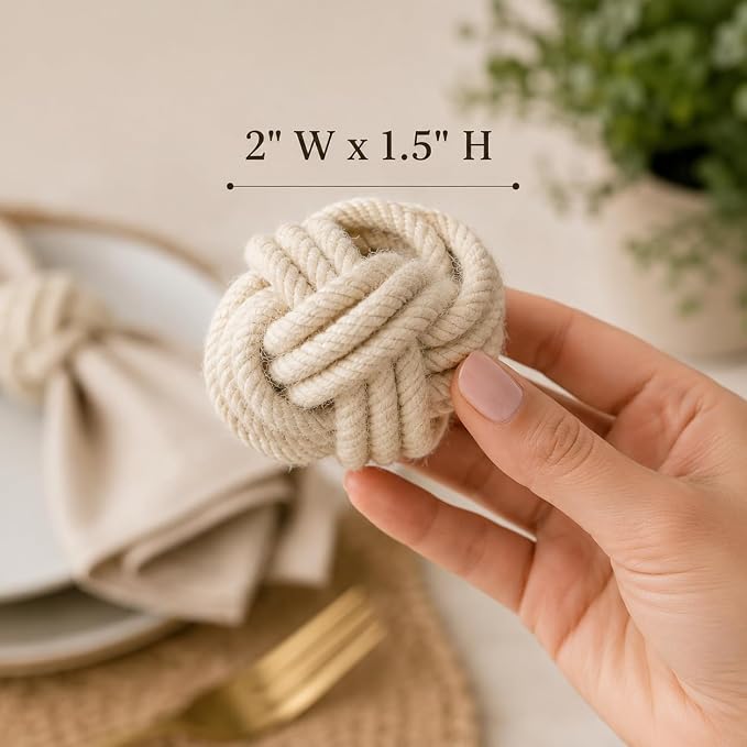 Artisan Handcrafted Cotton Napkin Rings Set of 50, Rustic Farmhouse Coastal - Image 4