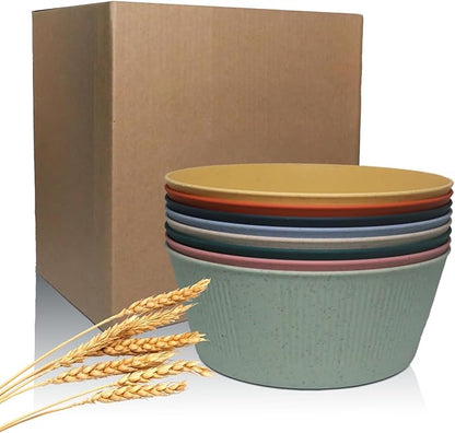 WANBY Large Cereal Bowls Wheat Straw Fiber Salad Bowls Lightweight Unbreakable Dinner Bowls Set Dishwasher & Microwave Safe (8 Pack 54Oz)