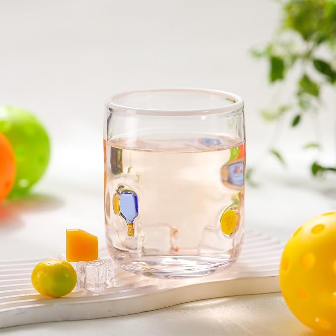 SiliFine 2 Pcs Racket and Yellow Ball Icon Juice Glasses - 14oz Sport Stemless - Image 5