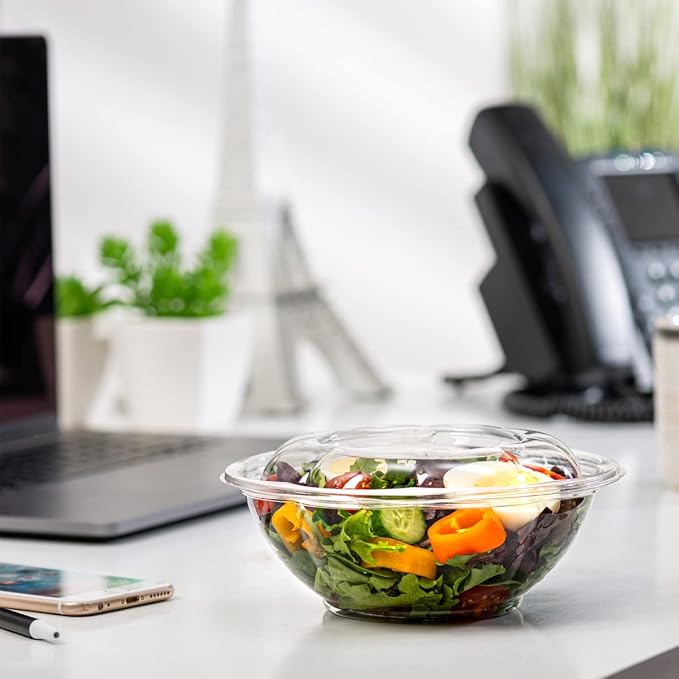 GUSTO [24 oz. - 50 Count Clear Plastic Salad Bowls - Perfect - Image 6