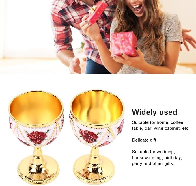 2 Pcs Vintage Metal Wine Cups, Alloy Embossed Mini Goblets, 2.76 x 1.69 in - Image 2