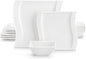 MALACASA Ivory White Dinnerware Set, 12 Pieces - Porcelain Dinner Plates, Dessert Plates and Bowls, Square Flora Pattern