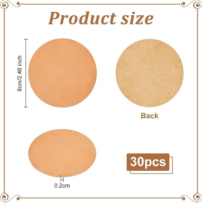 OLYCRAFT 30Pcs Genuine Leather Coasters 3.1 Inch Peru Round Leather - Image 2