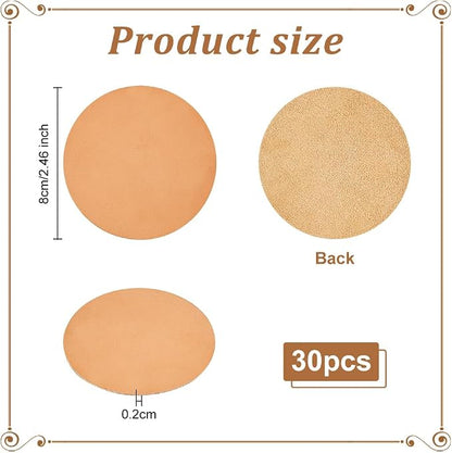OLYCRAFT 30Pcs Genuine Leather Coasters 3.1 Inch Peru Round Leather - Image 2