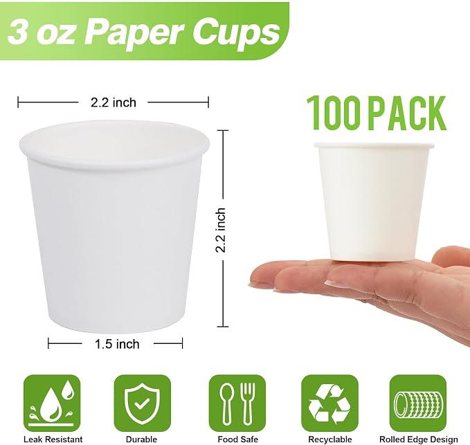 3oz Disposable Paper Cups, 100 Pack Bathroom Mouthwash Cups | Mini Dixie Cups - Image 2