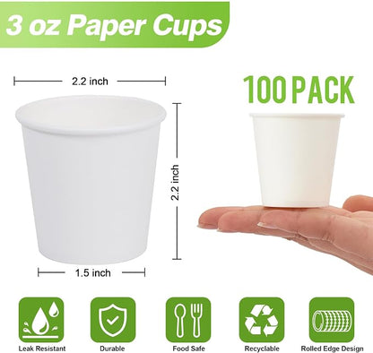 3oz Disposable Paper Cups, 100 Pack Bathroom Mouthwash Cups | Mini Dixie Cups - Image 2