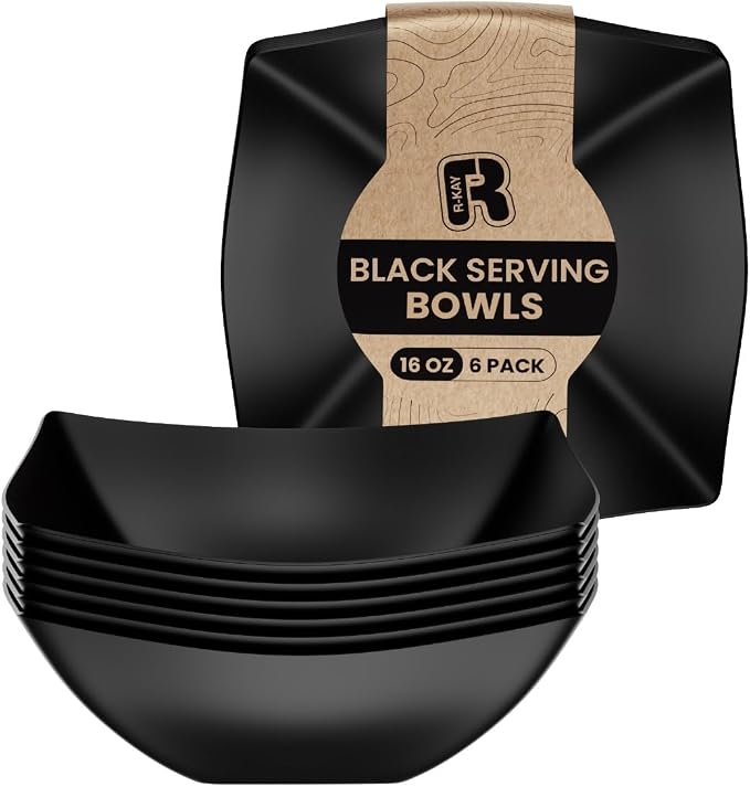 R-kay 6 Pack Black Square Plastic Serving Bowls by R-KAY