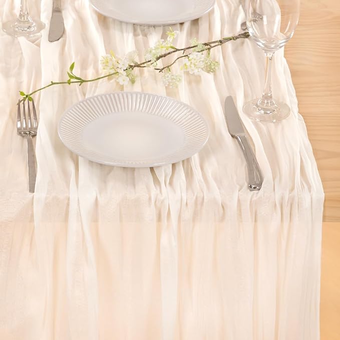 Ivory Gauze Cheesecloth Table Runner Rustic Farmhouse Runner 10ft | Lightweight - Image 6