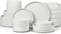E-far Dinnerware Sets with Pasta Bowls, 24-Piece Stoneware Plates and Bowls Sets for 6 | Microwave & Dishwasher Safe Kitchen Modern Dish Set, Speckled White