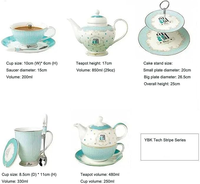 Ceramic Cup& Saucer Set, 6.8oz- Blue Stripe Pattern - Image 8