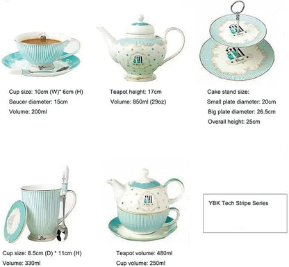 Ceramic Cup& Saucer Set, 6.8oz- Blue Stripe Pattern - Image 8