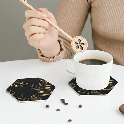 4Pcs Leather Coaster for Drinks Golden Olive Branch Cup Coasters Aesthetic - Image 7