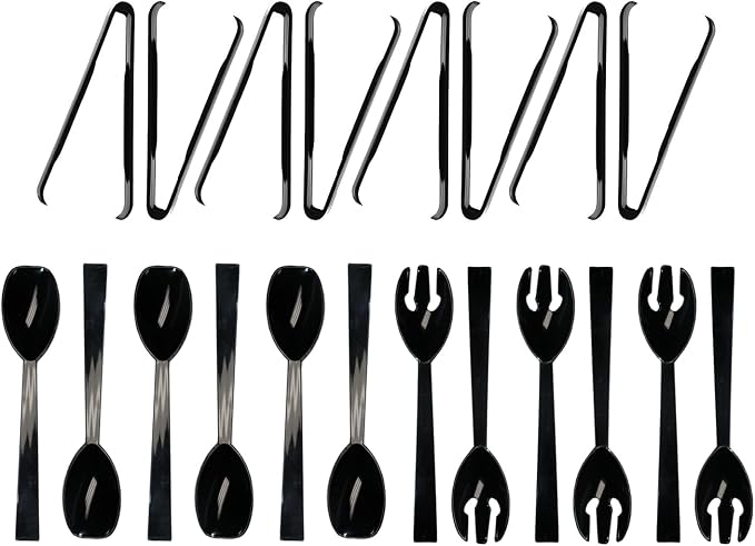 Party Essentials Plastic Party Buffet Serving Utensils Kit, Spoons/Forks/Tongs by PartyEssentials