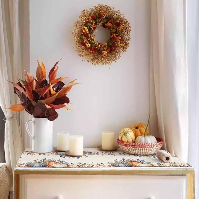 Fall Thanksgiving Table Runners 108 Inches Long, Cotton Linen Fabric Autumn - Image 2