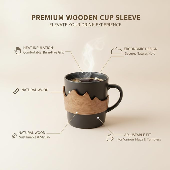 Office Desk & Home Coffee Station Accessory, Wooden Cup Sleeve - Image 4